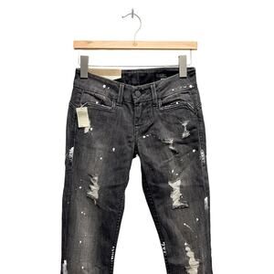 William Rast Savoy Denim Paint Splattered Skinny Black Jeans‎